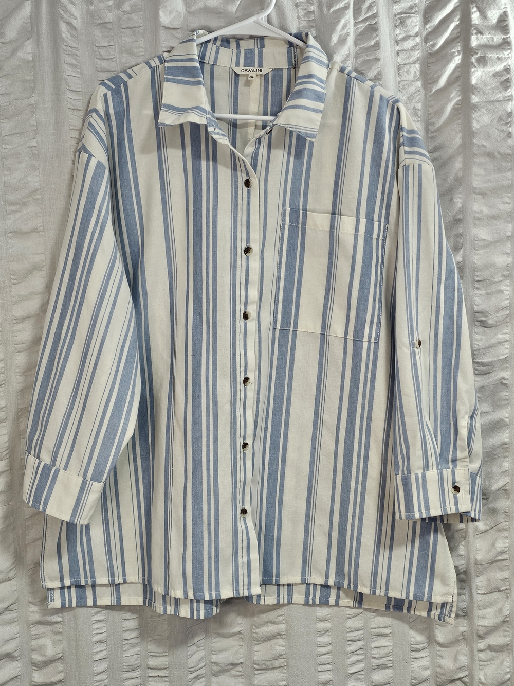 Cavalini Striped Button-Down Top Relaxed Fit Boyfriend Style Coastal XL